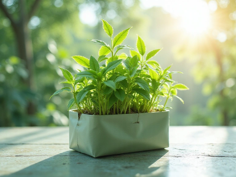 Image symbolizing sustainability, featuring green growth, a clean environment, and eco-friendly packaging