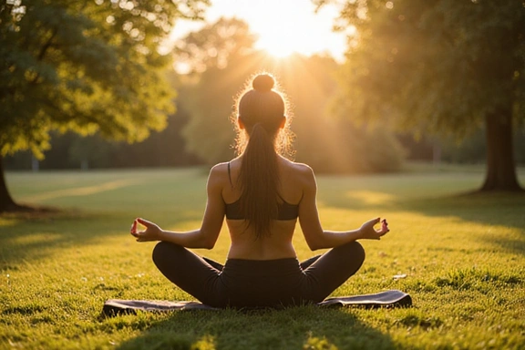 A person practicing yoga in a peaceful outdoor setting, symbolizing holistic wellness and mindfulness.