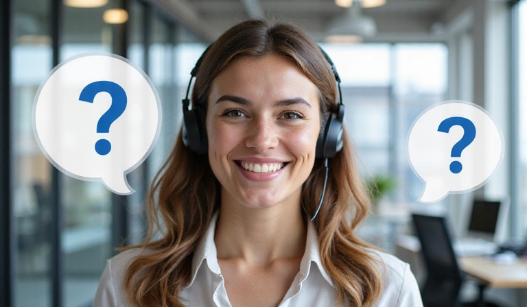 Customer support representative helping a client with questions, symbolizing assistance and clarity.